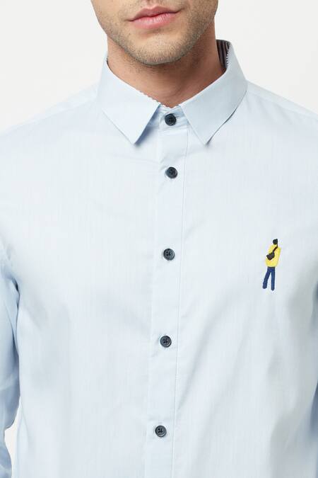 Lacquer Embassy Blue 100% Cotton Reposada Shirt at Aza Fashions Lacquer Embassy_Blue 100% Cotton Reposada Shirt _at_Aza_Fashions