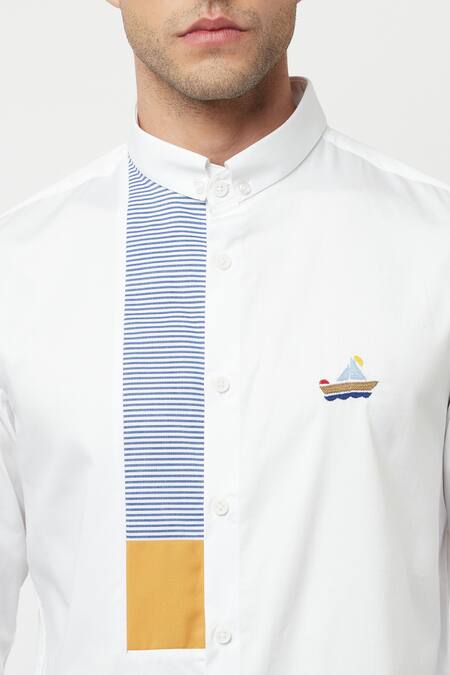 Lacquer Embassy White Cotton Satin Boat Mateo Shirt at Aza Fashions Lacquer Embassy_White Cotton Satin Boat Mateo Shirt _at_Aza_Fashions