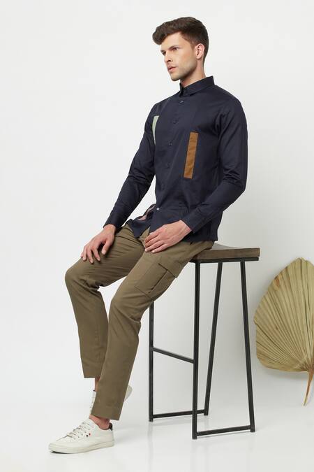 Buy_Lacquer Embassy_Blue Cotton Satin Plain Alipus Shirt _Online_at_Aza_Fashions