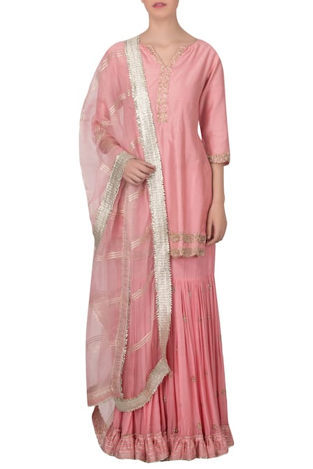 Priyanka Jain Pink Embroidered Sharara Kurta Set