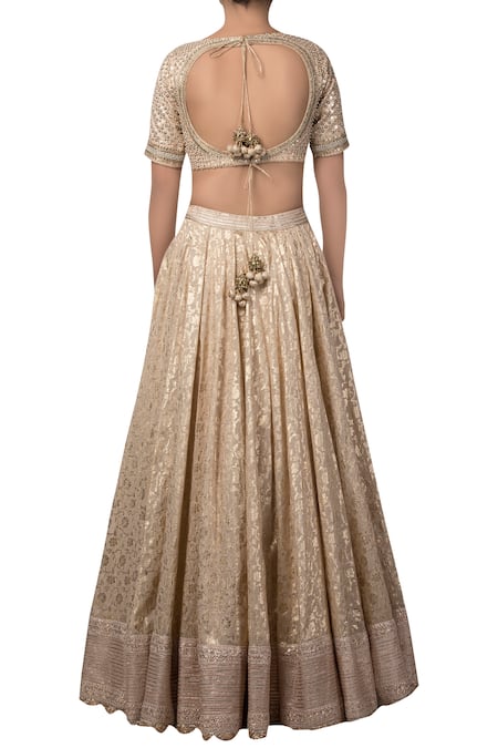 Shop_Priyanka Jain_Gold Sweetheart Neck Embroidered Bridal Lehenga Set _at_Aza_Fashions
