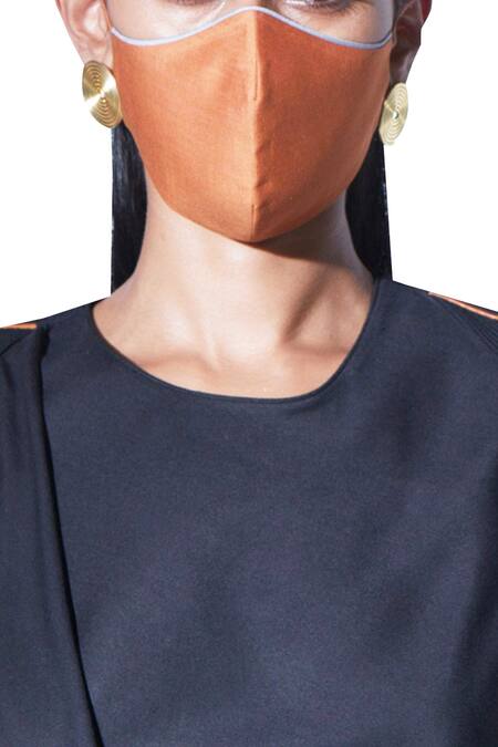 Ampm_Brown Chanderi Unisex Face Mask Single Pc_at_Aza_Fashions