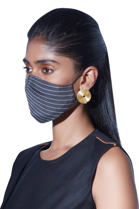 Buy_Ampm_Grey Printed Chanderi Unisex Face Mask Single Pc_Online_at_Aza_Fashions