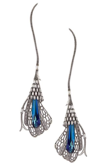 Shop Outhouse Blue Crystals Enchanted Earrings at Aza Fashions Shop_Outhouse_Blue Crystals Enchanted Earrings_at_Aza_Fashions