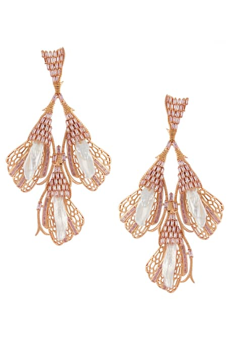 Outhouse Gold Plated Enchanted Keshi Pearl Cascade Earrings 