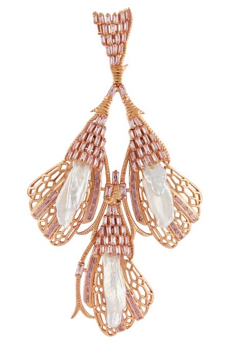 Outhouse_Gold Plated Pearls, Crystals Enchanted Keshi Cascade Earrings_Online_at_Aza_Fashions