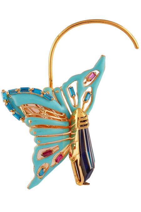 Outhouse_Blue Stones Handcrafted Earrings Encrusted With Swarovski Crystal_Online_at_Aza_Fashions