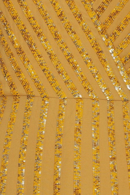 Huemn_Yellow Sequins V Neck Embellished Slit Gown _at_Aza_Fashions