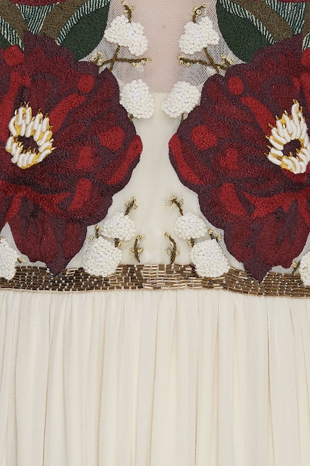 Huemn_White Embroidery Flared Gown  _at_Aza_Fashions