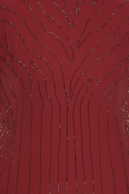 Huemn_Red Velvet Silk Hand Embroidered Cutdana Round Embellished Gown  _at_Aza_Fashions