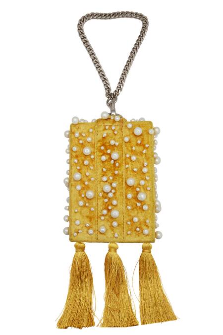 Buy_The Right Sided X Ridhi Mehra_Gold Pearl Embellished Square Box Clutch_Online_at_Aza_Fashions