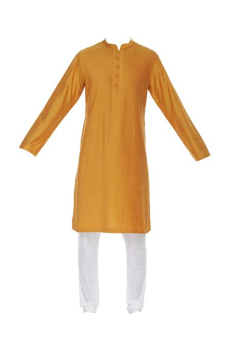 Buy_Chatenya Mittal_Yellow Cotton Silk Cutdana, Beads Pintuck Kurta Set _Online_at_Aza_Fashions