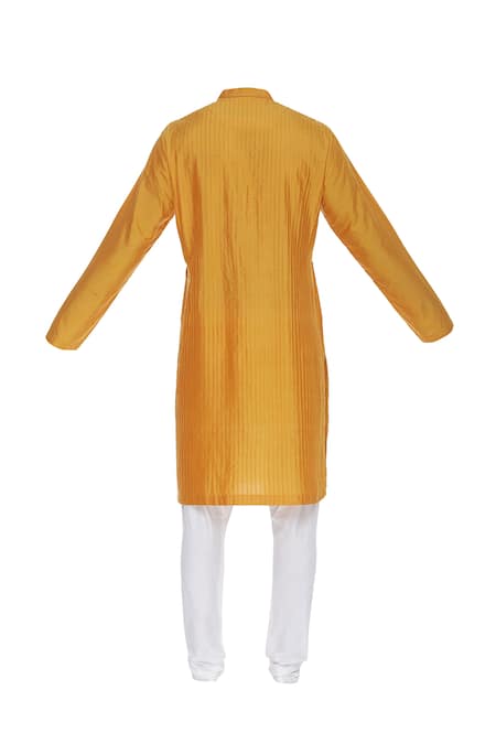 Shop_Chatenya Mittal_Yellow Cotton Silk Cutdana, Beads Pintuck Kurta Set _Online_at_Aza_Fashions