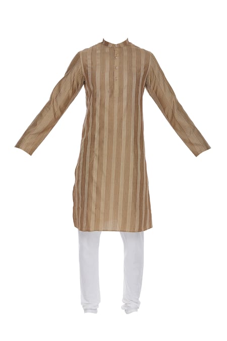 Buy_Chatenya Mittal_Beige Cotton Silk Embroidered Beads Thread Work Kurta Set _Online_at_Aza_Fashions