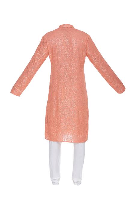 Shop_Chatenya Mittal_Pink Georgette, Cotton Beads Sequin Embroidered Kurta Set For Kids_Online_at_Aza_Fashions