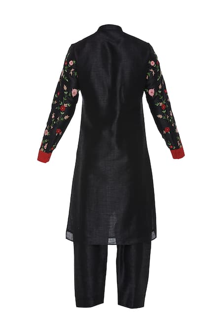 Shop_Sol By Piyush Dedhia_Black Cotton Embroidered Floral Kurta With Salwar  _Online_at_Aza_Fashions