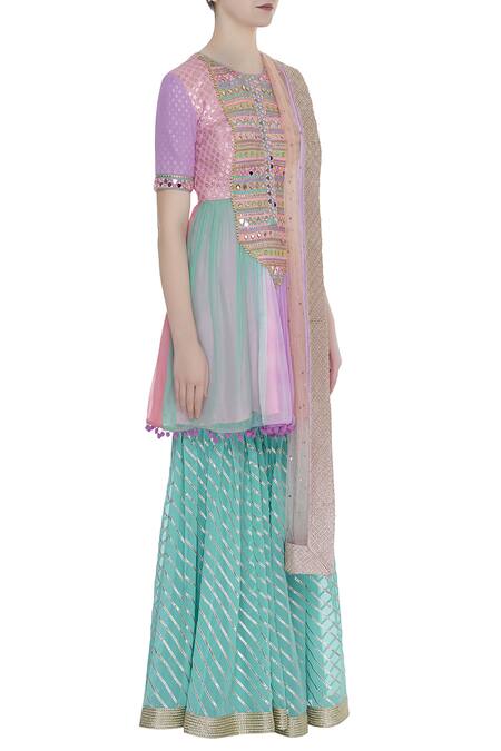 Buy Avnni Kapur Multi Color Georgette Embroidery Gota Round Pati Work Kurta Sharara Set Online at Aza Fashions Buy_Avnni Kapur_Multi Color Georgette Embroidery Gota Round Pati Work Kurta Sharara Set_Online_at_Aza_Fashions