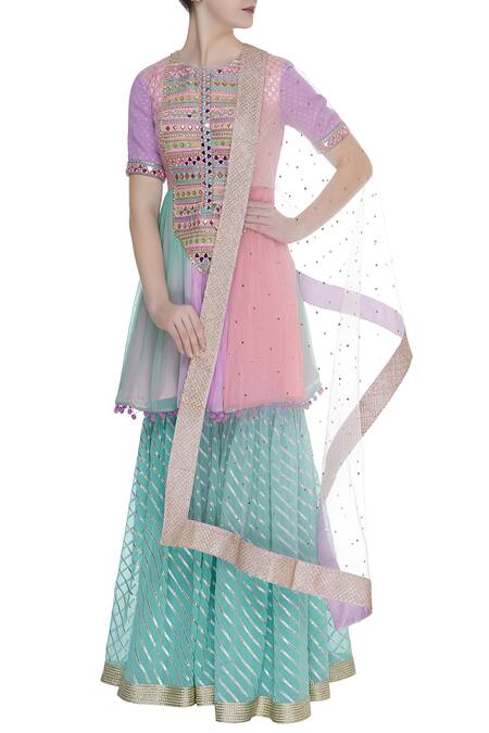 Shop Avnni Kapur Multi Color Georgette Embroidery Gota Round Pati Work Kurta Sharara Set at Aza Fashions Shop_Avnni Kapur_Multi Color Georgette Embroidery Gota Round Pati Work Kurta Sharara Set_at_Aza_Fashions