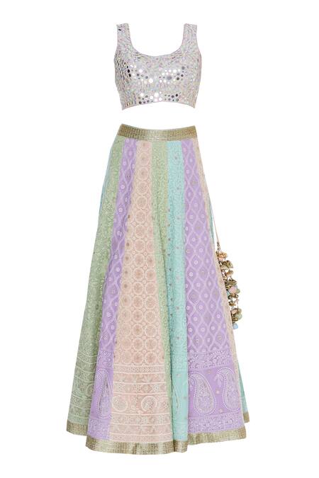 Buy Avnni Kapur Multi Color Georgette Embroidery Mirror Round Blouse With Panelled Lehenga Set Online at Aza Fashions Buy_Avnni Kapur_Multi Color Georgette Embroidery Mirror Round Blouse With Panelled Lehenga Set_Online_at_Aza_Fashions