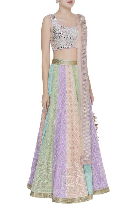 Shop Avnni Kapur Multi Color Georgette Embroidery Mirror Round Blouse With Panelled Lehenga Set at Aza Fashions Shop_Avnni Kapur_Multi Color Georgette Embroidery Mirror Round Blouse With Panelled Lehenga Set_at_Aza_Fashions