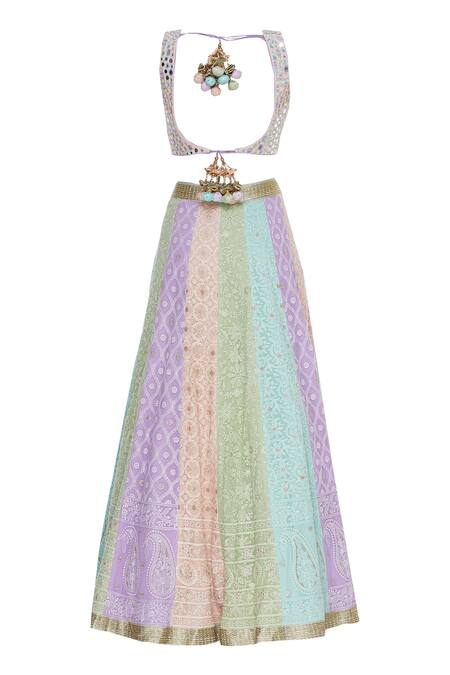 Shop Avnni Kapur Multi Color Georgette Embroidery Mirror Round Blouse With Panelled Lehenga Set Online at Aza Fashions Shop_Avnni Kapur_Multi Color Georgette Embroidery Mirror Round Blouse With Panelled Lehenga Set_Online_at_Aza_Fashions