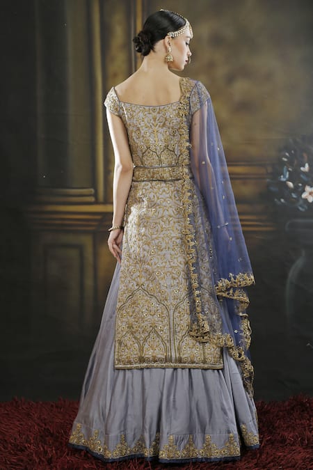Neha Khullar Grey & blue embroidered jacket lehenga  