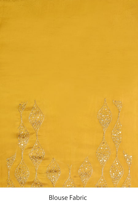 Shop_Two Sisters By Gyans_Yellow Blouse Piece Satin, Saree Georgette Crystal And Zari Embellished With _Online_at_Aza_Fashions