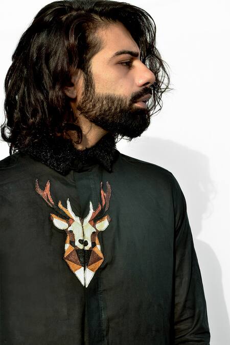 Shop Runit Gupta Black Cotton Embroidered Shirt Online at Aza Fashions Shop_Runit Gupta_Black Cotton Embroidered Shirt _Online_at_Aza_Fashions