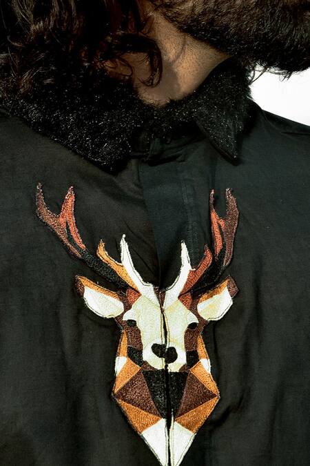 Runit Gupta Black Cotton Embroidered Shirt at Aza Fashions Runit Gupta_Black Cotton Embroidered Shirt _at_Aza_Fashions