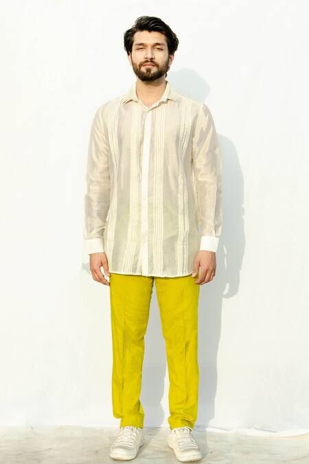 Runit Gupta White Chanderi Silk Pintuck Shirt Online at Aza Fashions Runit Gupta_White Chanderi Silk Pintuck Shirt_Online_at_Aza_Fashions