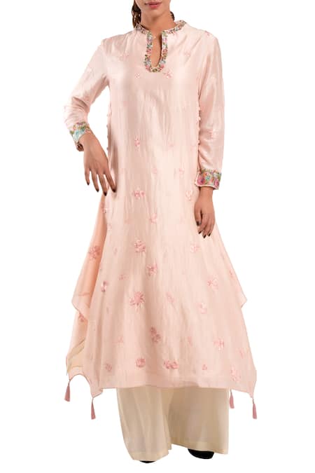 Buy Pink Silk Split Embroidered Kurta For Women by Umbar Online at Aza  Fashions.