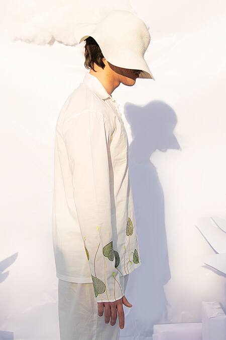 Runit Gupta White Enzyme Washed Cotton Embroidered Shirt Online at Aza Fashions Runit Gupta_White Enzyme Washed Cotton Embroidered Shirt _Online_at_Aza_Fashions