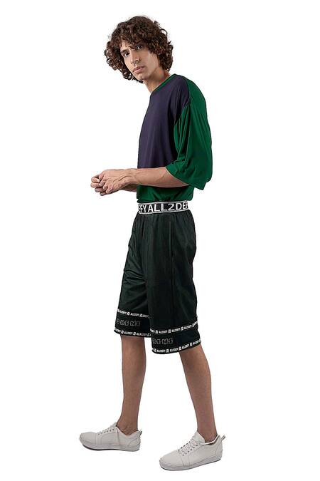 All2defy_Black Polyester And Mesh Print Typographic Shorts_Online_at_Aza_Fashions