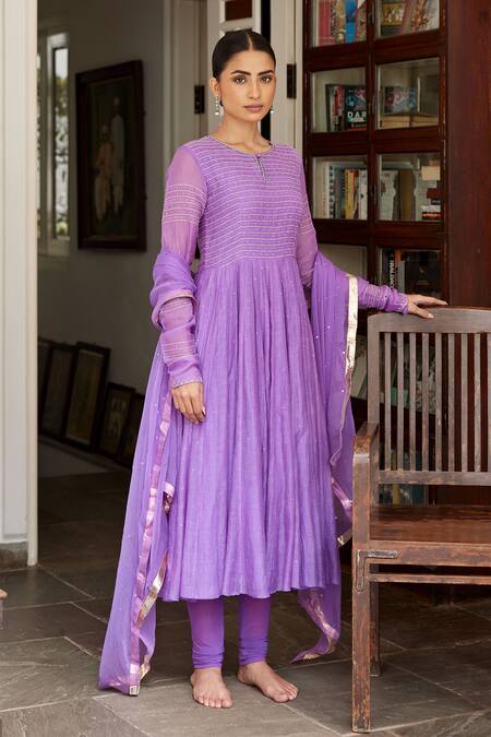 Label Nimbus Purple Anarkali Chanderi Jacket Chanderi Churidar Net Dupatta And Set Online at Aza Fashions Label Nimbus_Purple Anarkali Chanderi Jacket Chanderi Churidar Net Dupatta And Set _Online_at_Aza_Fashions