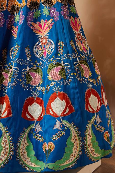 Shop_Aisha Rao_Blue Embroidered Lehenga Set_Online_at_Aza_Fashions