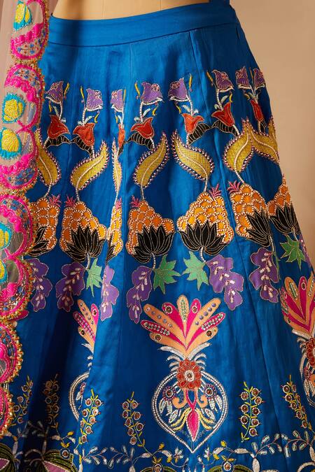 Aisha Rao_Blue Embroidered Lehenga Set_at_Aza_Fashions