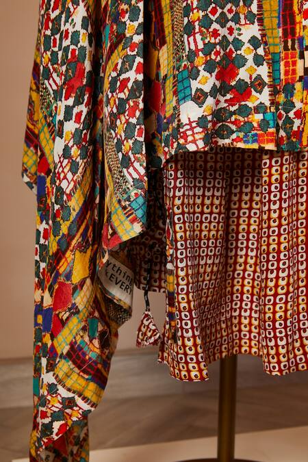 Shop_Anamika Khanna_Multi Color Printed Kaftan And Skirt Set_Online_at_Aza_Fashions