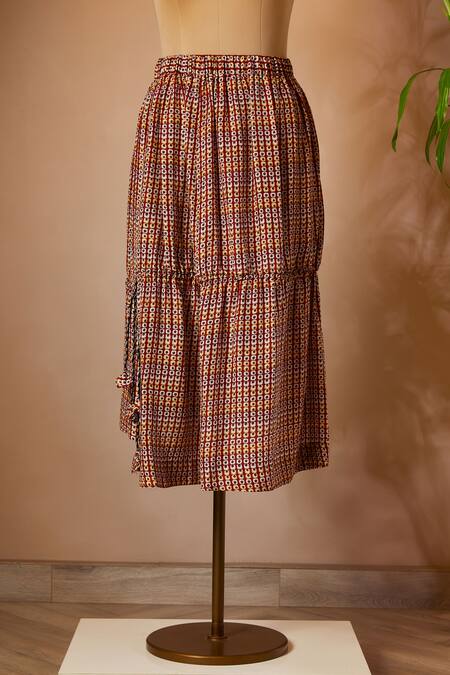 Anamika Khanna_Multi Color Printed Kaftan And Skirt Set_Online_at_Aza_Fashions