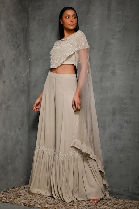 Seema Thukral Beige Organza, Pure Georgette, Satin Lining Boat Embroidered Top Sharara Set Online at Aza Fashions Seema Thukral_Beige Organza, Pure Georgette, Satin Lining Boat Embroidered Top Sharara Set _Online_at_Aza_Fashions