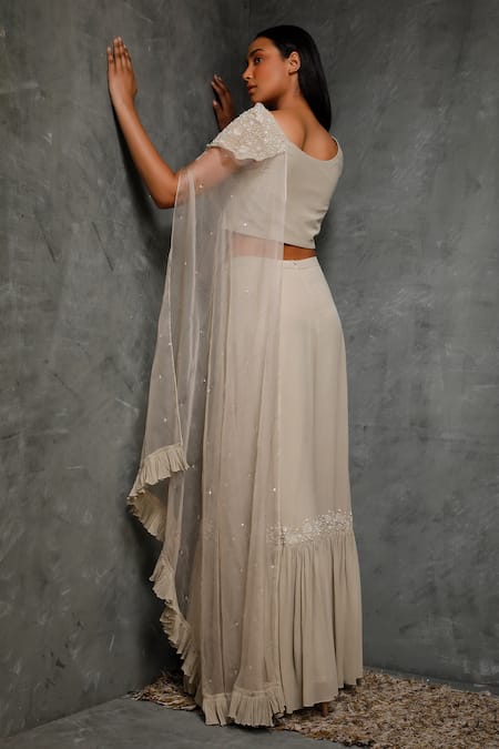 Shop Seema Thukral Beige Organza, Pure Georgette, Satin Lining Boat Embroidered Top Sharara Set at Aza Fashions Shop_Seema Thukral_Beige Organza, Pure Georgette, Satin Lining Boat Embroidered Top Sharara Set _at_Aza_Fashions