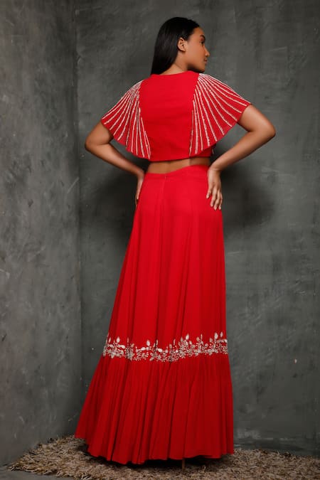 Shop Seema Thukral Pink Pure Georgette, Satin Lining V Neck Embroidered Top Sharara Set at Aza Fashions Shop_Seema Thukral_Pink Pure Georgette, Satin Lining V Neck Embroidered Top Sharara Set _at_Aza_Fashions