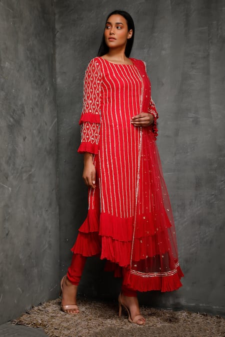 Seema Thukral_Pink Pure Georgette Square Neck Embroidered Kurta Set _Online_at_Aza_Fashions