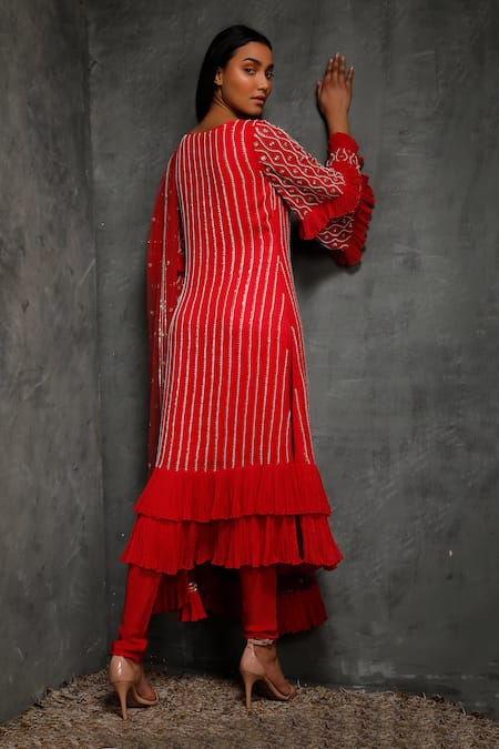 Shop_Seema Thukral_Pink Pure Georgette Square Neck Embroidered Kurta Set _at_Aza_Fashions