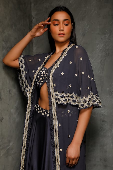 Shop Seema Thukral Blue Cotton Silk, Pure Georgette Bralette Sweetheart Embroidered And Skirt Set Online at Aza Fashions Shop_Seema Thukral_Blue Cotton Silk, Pure Georgette Bralette Sweetheart Embroidered And Skirt Set _Online_at_Aza_Fashions