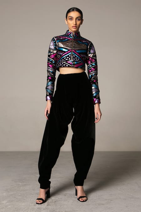Siddartha Tytler Black Velvet Dhoti Pant