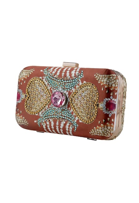 Puneet Gupta Kundan Printed Rhinestone & Sequin Embellished Clutch 