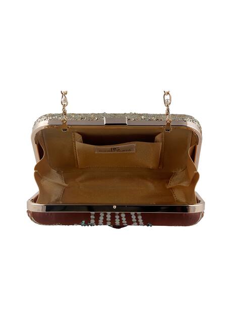 Puneet Gupta Brown Rhinestones, Crystals, Sequins Kundan Printed And Embellished Clutch Online at Aza Fashions Puneet Gupta_Brown Rhinestones, Crystals, Sequins Kundan Printed And Embellished Clutch _Online_at_Aza_Fashions