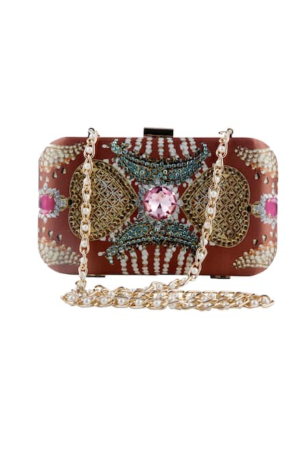 Puneet Gupta Kundan Printed Rhinestone & Sequin Embellished Clutch 