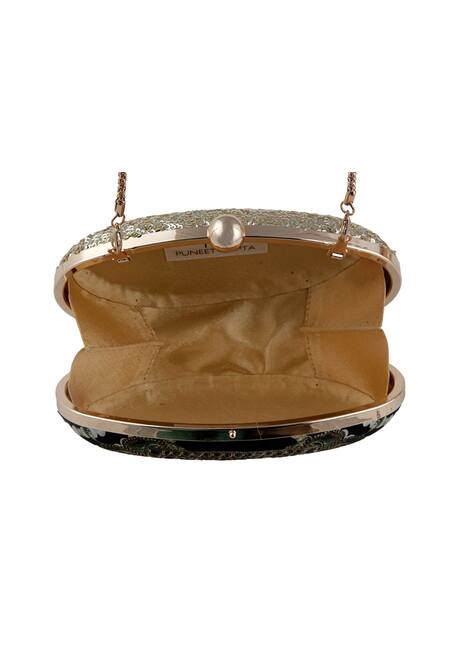 Puneet Gupta_Black Sequins Rajwada Print Clutch _Online_at_Aza_Fashions