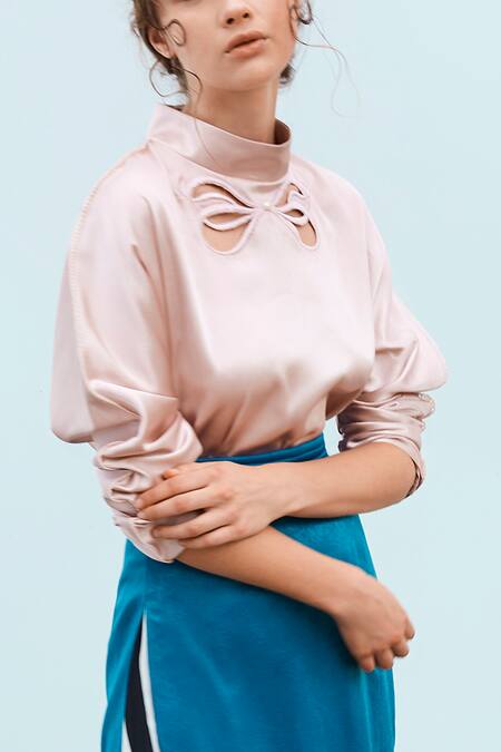 Archana Rao_Pink Satin Round Cutout Top _Online_at_Aza_Fashions
